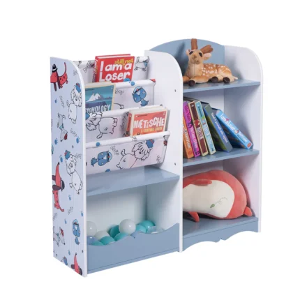 Детски дървен органайзер, етажерка с рафтове за играчки и книжки - DOGS